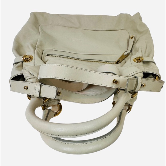 Marc Jacobs Cream Leather Mercer Hobo Tote Bag Knot Handles - Picture 6 of 9
